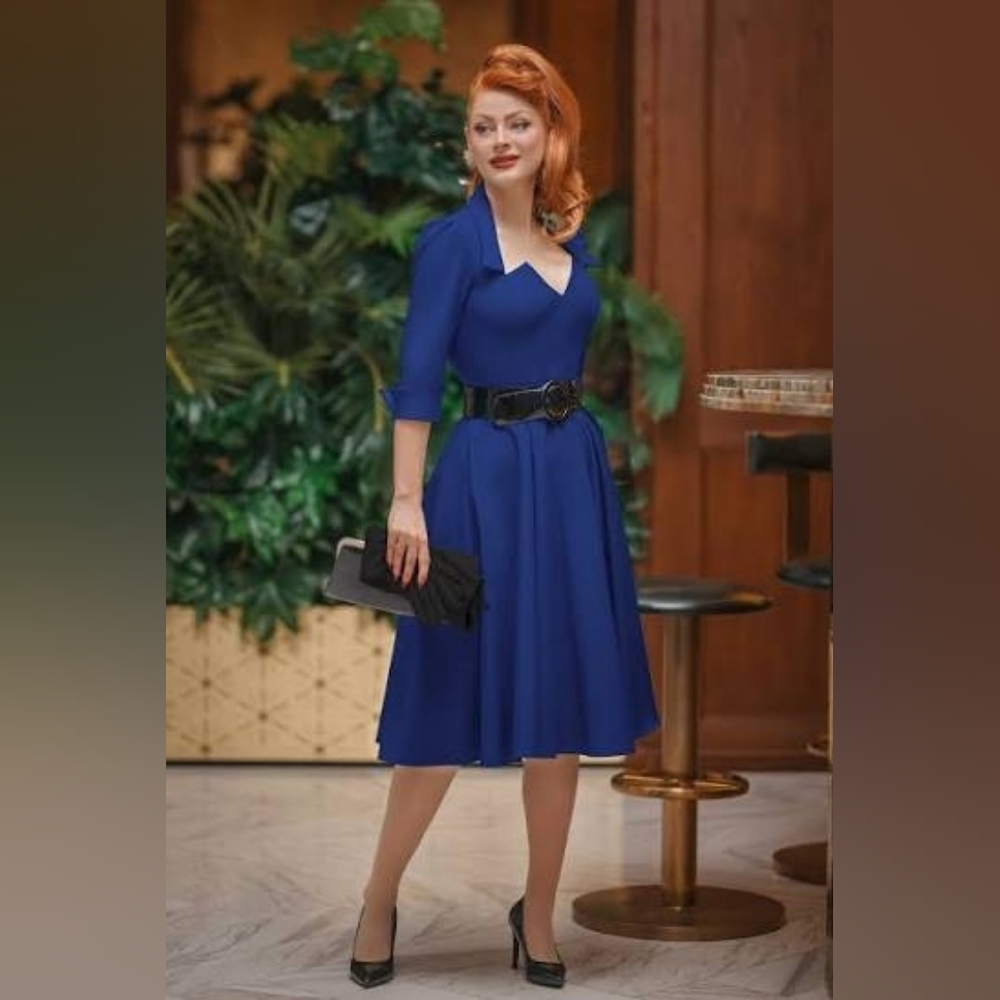 Glamour Bunny Lorelei Navy Swing Dress XS